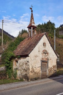 Ibiza old chapel, historic chapel, lantern, sidewalk, road, hill, coniferous forest, blue sky,