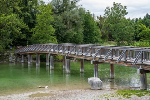 Mangfallsteg, Fußgängerbrücke, Gmund, Tegernsee, Upper Bavaria, Bavaria, Germany