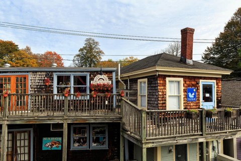 Typical architecture, residential buildings with porches, Kennebunkport, Maine, New England, USA