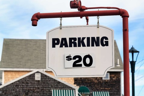 Replaceable parking fee sign, $20, Perkins Cove, Ogunquit, Maine, New England, USA