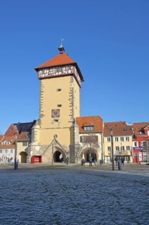 Historic Tübingen Gate built in 1330, city gate, city tower, Reutlingen, Swabian Jura,