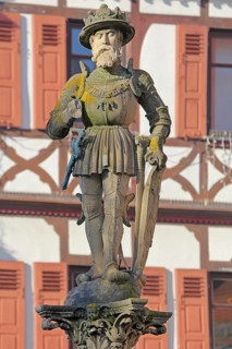 Emperor Maximilian II sculpture fountain built in 1570, Holy Roman Empire, Habsburgs, knight with