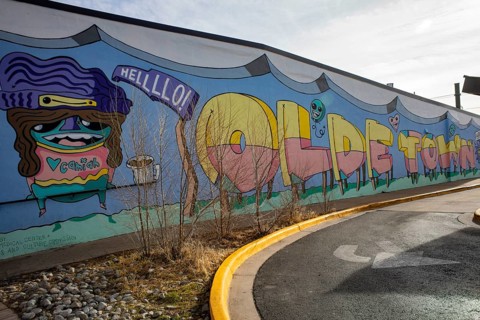 Arvada, Colorado - A mural welcomes visitors to Olde Town Arvada