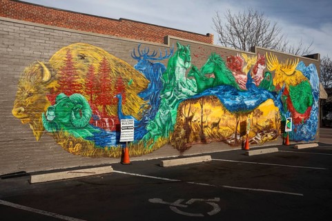 Arvada, Colorado - A mural showing Colorado wildlife on the Holliway Building in Old Town Arvada