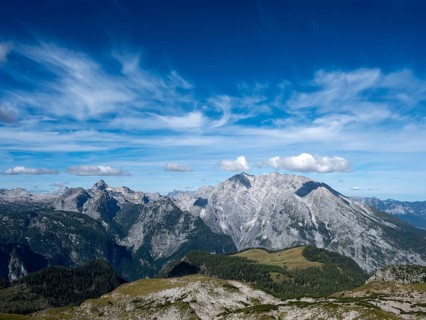 View from Kahlersberg of the Gotzenalm and Watzmann with the east face and the Großer Hundstod on