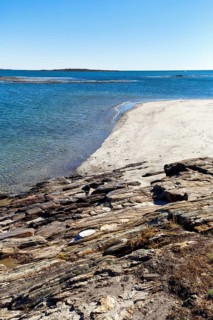 Shoreline with sandy beach, Cedar Beach, Harpswell, Cumberland County, Casco Bay, Atlantic Ocean,