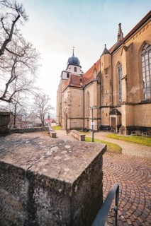 Impressive Gothic church with large windows and magnificent tower, Herrenberg, Böblingen district,