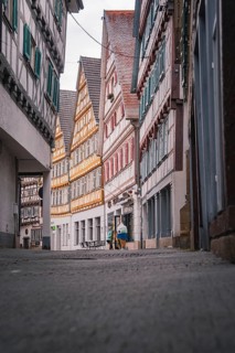 View through an old town street with half-timbered houses, Herrenberg, Böblingen district, Germany