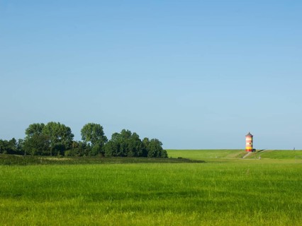 Pilsum lighthouse in the background, Krummhörn Municipality, East Frisia, Germany