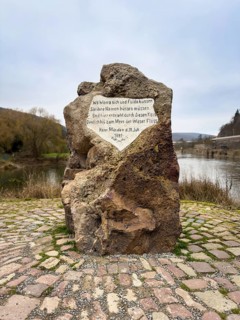 Weserstein at the confluence of the Werra and Fulda rivers with the Weser, Hannoversch Münden,