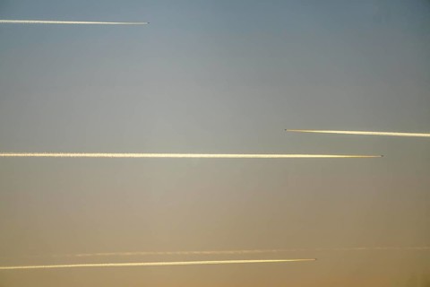 Contrails from aircraft at higher altitudes, North Rhine-Westphalia, Germany