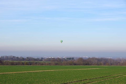 Hot air balloon, landscape, winter, in the sky, colors, atmospheric, North Rhine-Westphalia,