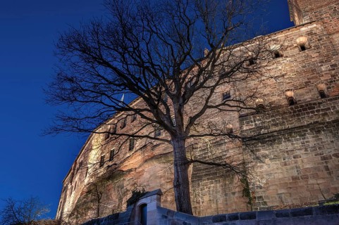 Detailed view of Kaiserburg in evening lighting, Ölberg, Nuremberg, Middle Franconia, Bavaria,