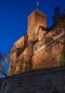 The Nuremberg Kaiserburg in evening lighting, blue evening sky, Mount of Olives, Nuremberg,