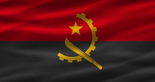 Angolan flag with fabric texture. Realistic flag of Angola waving, National flag