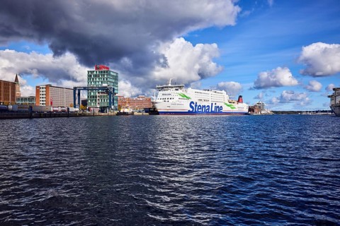 Kiel Fjord, Stena Germanica ferry, Stena Line GmbH, ferry, port house, high-rise building, modern