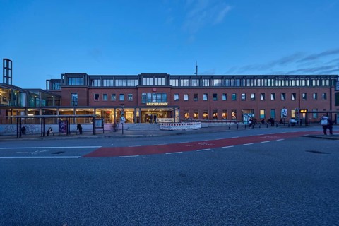 Main train station, bus platform, public transport, public transport, bus shelters, modern