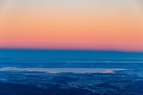 Dawn over Lake Chiemsee, Zwiesel, Bad Reichenhall, Berchtesgadener Land, Upper Bavaria, Bavaria,