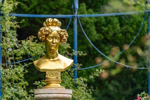 The gilded bust of Henriette Sontag in Branitzer Park, landscape park created in 1846 by Prince