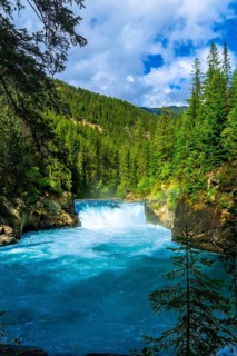 Turquoise fraser river flowing through lush green forest in mount robson provincial park, british