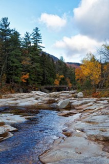 Rapids, Rocky Gorge, Swift River, picturesque riverscape near Albany, autumn leaves, Indian Summer,