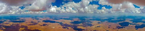 Cloud sky, cumulus, desert, Kalahari, savanna, thorn savanna, aerial view, panorama, Namibia,