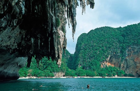Mountains, snorkeling in front of Pranang Cave beach, two years in front of the tsunami, Krabi,
