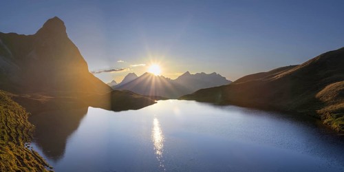 Sunset at Rappensee, behind Kleiner Rappenkopf, 2276m, Allgäu Alps, Allgäu, Bavaria, Germany