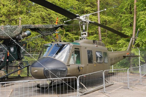 Bell UH-1 D Huey military helicopter from United States Army in open-air museum in Point Alpha