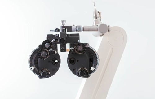 Close up of Phoropter of ophthalmology. optometry and optician clinical testing machine equipment.