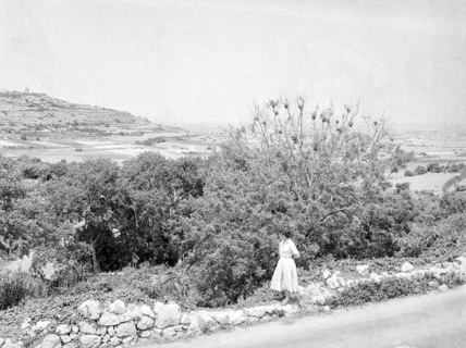 Young woman wearing summer dress standing in rural countryside area, Island of Gozo, Malta, Europe,