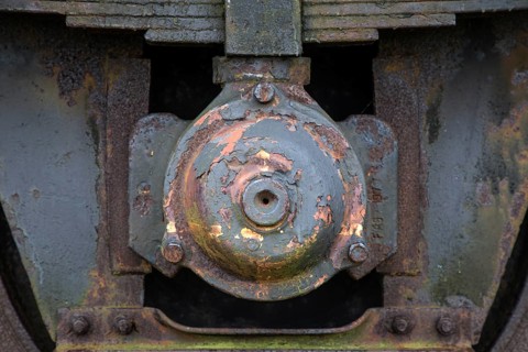 Detailed view of the axle of an old railway wagon near the former Bresewitz station, near Zingst,