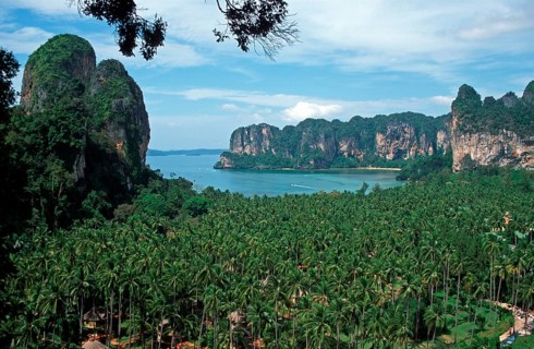 Mountains, sea, view of Railay from the viewpoint, two years in front of the tsunami, Krabi,