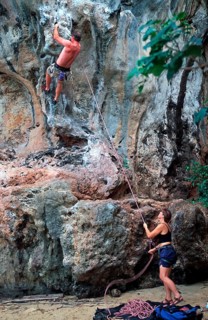 Mountaineers on Railay East Beach, two years in front of the tsunami, Krabi, Thailand, December