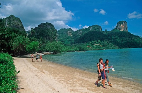 People, beach, Railay East, two years in front of the tsunami, Krabi, Thailand, December 2002,