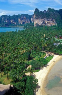 Mountains, sea, beach, view of Railay East from the viewpoint, two years in front of the tsunami,