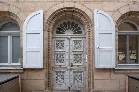 Decorative front door of a residential building, built around 1880, Fürth, Middle Franconia,