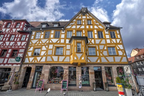 Historic half-timbered house, 18th century, Marktplatz 11, Fürth, Middle Franconia, Bavaria,
