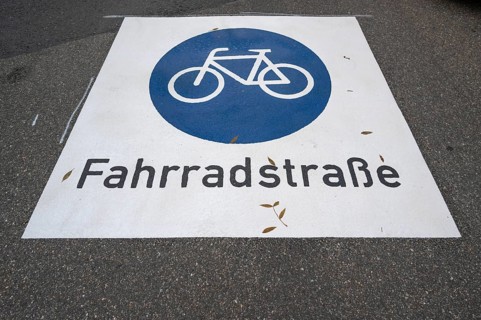 Bicycle road, painted sign on the road, Fürth. Middle Franconia, Bavaria, Germany