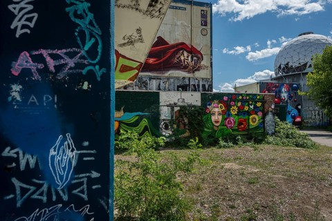 Graffiti on the former US eavesdropping facility on Teufelsberg in Grunewald, Berlin, Germany