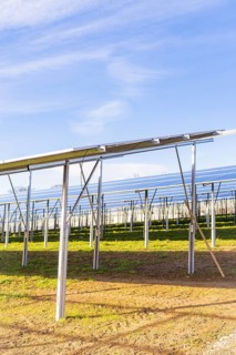 Metal frameworks for solar modules on green soil, energy revolution, construction of PV open space,