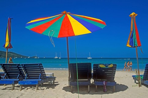 Umbrellas, people, Patong Beach, Ko Phuket, two years in front of the tsunami, Thailand, December