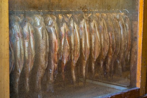 Trout in the smokehouse, fishing Kreuth, Herzogliche Fischzucht Wildbad Kreuth, Tegernsee Valley,