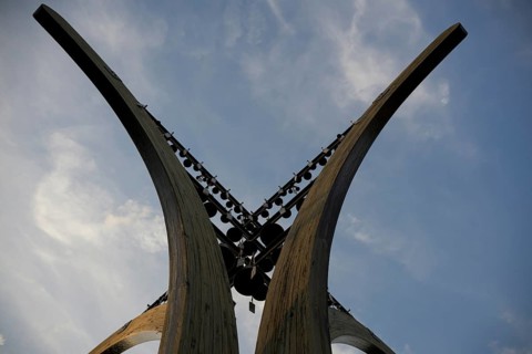 Wooden sculpture in front of the sky Winter War Memorial Winter War 1939-1940, Winter War Memorial,
