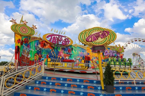 Fairground in Ulm Friedrichsau, folk festival, hustle and bustle, amusement park, amusement