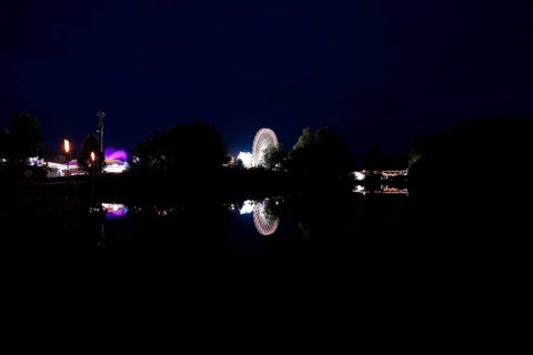 Fairground in Ulm Friedrichsau at night, folk festival, hustle and bustle, fair, Ferris wheel,