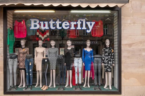 Shop window vintage fashion dolls from the 1950s, Fürth, Middle Franconia, Bavaria, Germany