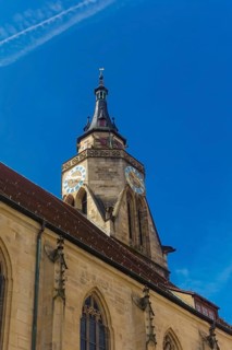 Collegiate church, church tower, clock, religious building, evangelical church, church, Tübingen,