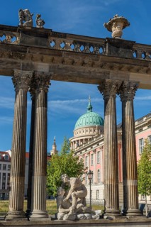 Sculpture with the City Palace and St. Nicholas Church on the Old Market Square, Potsdam