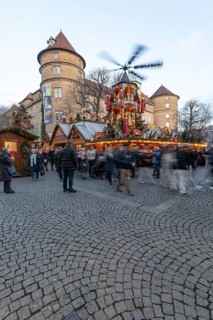The Stuttgart Christmas Market with its magnificent Christmas pyramid and the Old Palace in the